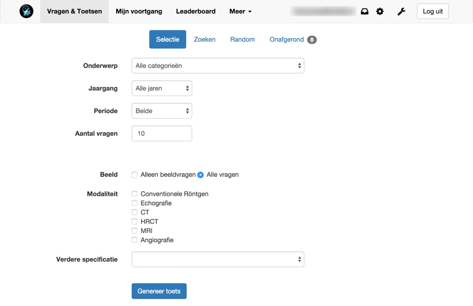 Vragen selecteren